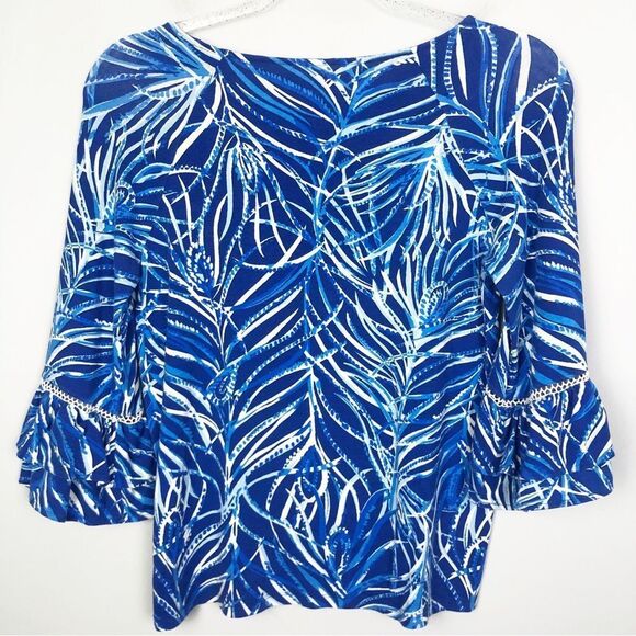 LILLY PULITZER | Blue Print Bell Sleeve Round-neck Top Women’s Size X-Small - Picture 6 of 8